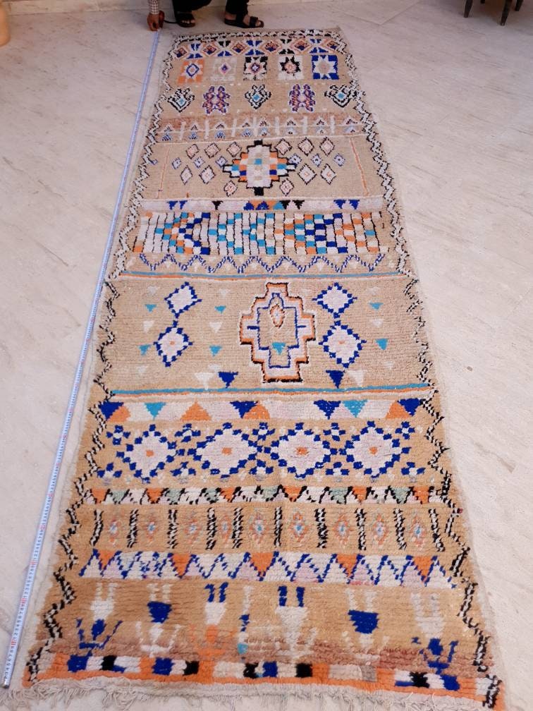 50% OFF CLOSING SALE Gorgeous Vintage Moroccan Rug 4.1x12.2 marvelous pastels beige rug Boujaad rug large berber rug