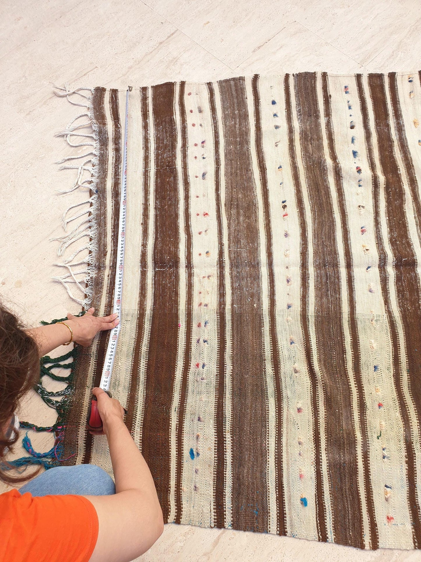 Vintage Moroccan Rug 4.3x8.7 Unique Beige Brown Moroccan Kilim | Woven wool flatweave rug | antique tribal rug Berber wool throw