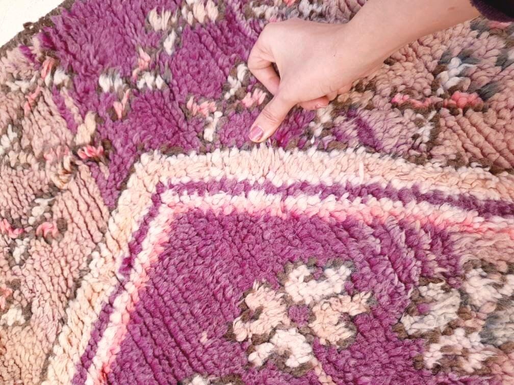 50% OFF CLOSING SALE Vintage Moroccan Rug 3.9x8.5 Gorgeous Purple Peach Blush rug "Roses & Butterflies" Unique boujaad rug mauve purple rug