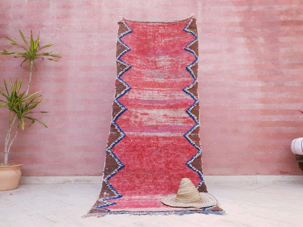 50% OFF CLOSING SALE Vintage Moroccan Rug 2.9x7.2 blush red Boujaad rug Unique runner Rug, bedroom rug, living room rug pink accent rug