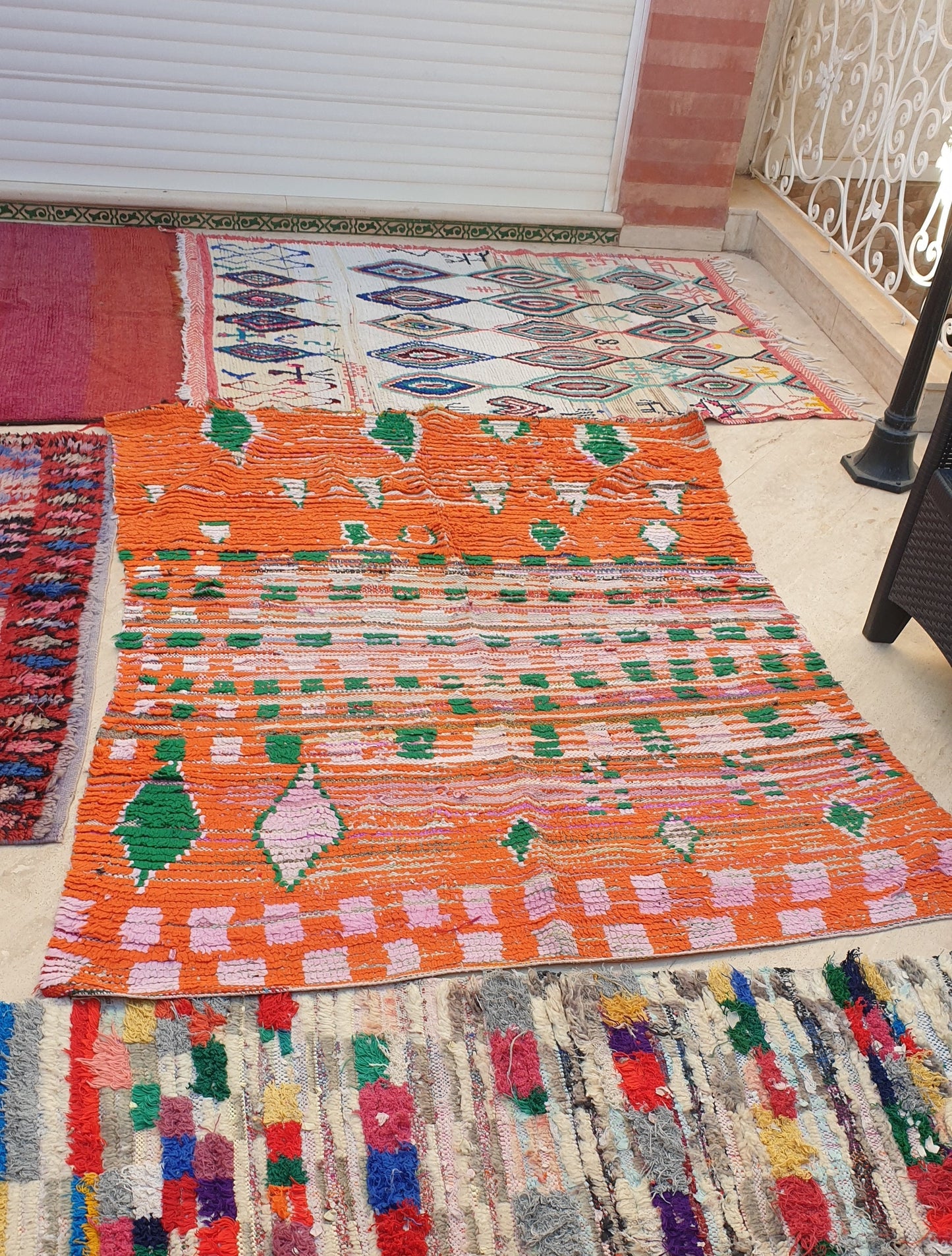 50% OFF CLOSING SALE Vintage Moroccan Rug 5x6.7 Stunning Orange Super Unique Boujaad Rug, Green & Lilac Accents, abstract Living room rug