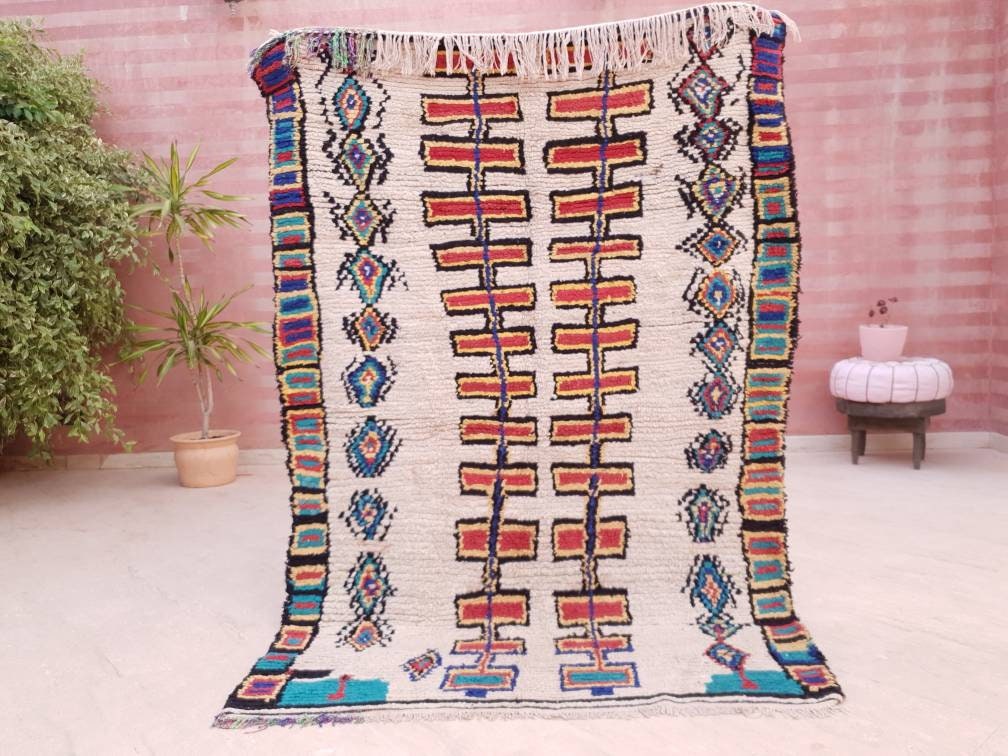 50% OFF CLOSING SALE Vintage Moroccan Rug, Stunning Genuine Unique Azilal Rug 4.6x6.7 Authentic Antique Berber Rug | living room boujaad rug