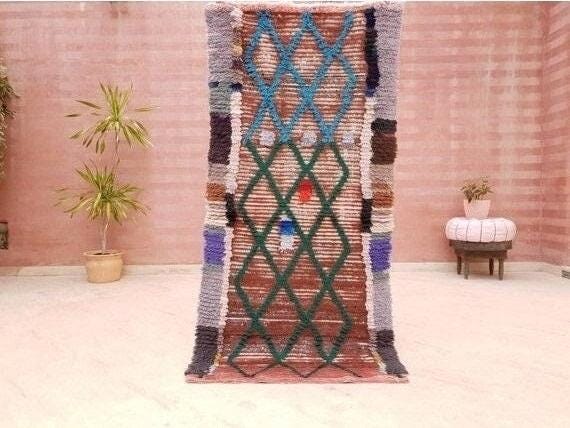 Vintage Moroccan rug 2.9x5.9 Stunning Unique Boujaad rug | Unique Vintage Boujad Rug | Artistic bedroom Berber rug
