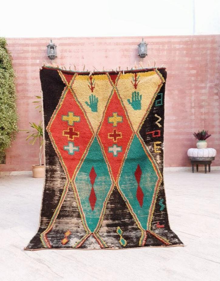 Vintage Moroccan Rug Stunning boujad Rug 3.3x5.4 Antique Boujaad Rug, Antique Berber Boucherouite Rug Vintage Accent Rug, Entry way Rug