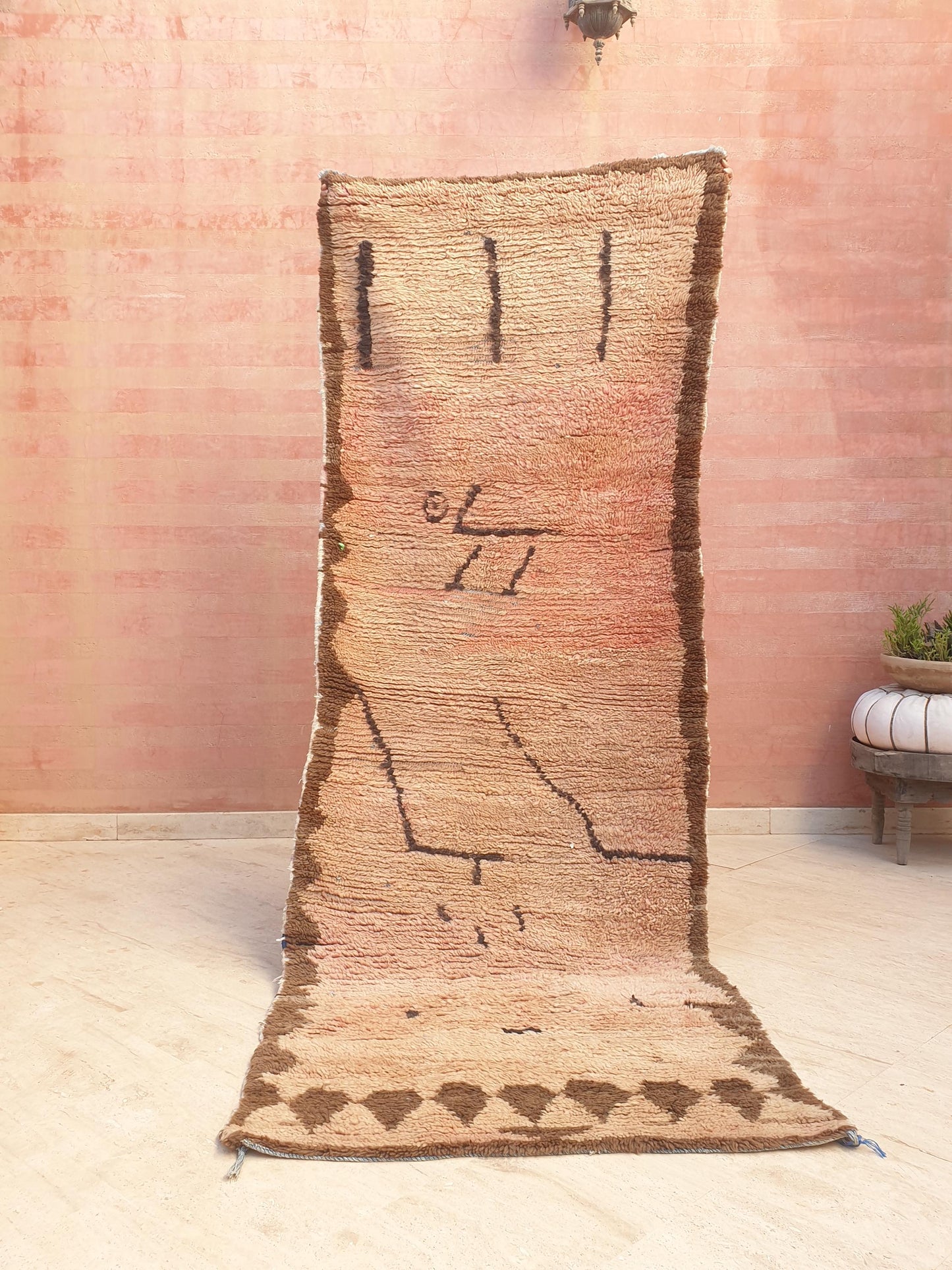 Vintage Moroccan Rug • 3.1x8.7 ft • vintage blush hues abstract Berber Runner • Wool on Boucherouite Base • earth tones Hallway Rug •