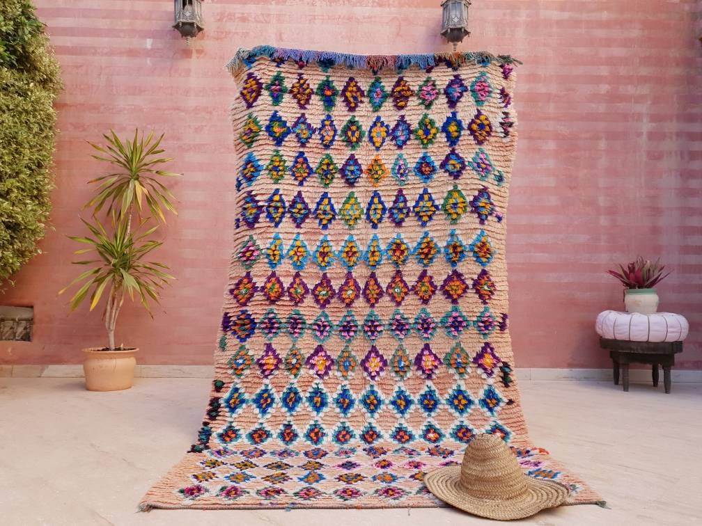 Gorgeous Moroccan Rug 4.5x8.1 Super Pretty Pastels Colorful rug Blush moroccan rug, beni ourain rug soft handmade rug living room rug