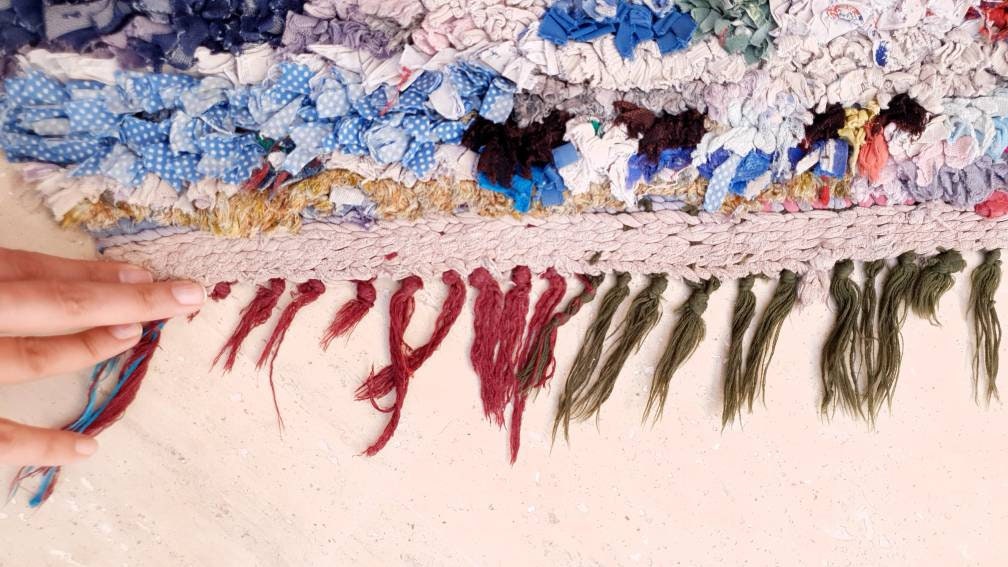 Vintage Moroccan Rug 2.6x5.6 Unique Boucherouite rug, berber rug, Tribal Abstract rug, boho moroccan rug,Antique accent rug