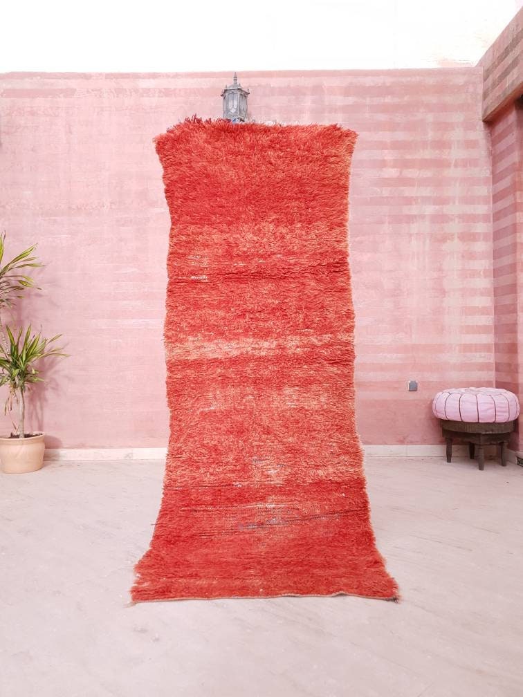 Gorgeous Boujaad runner rug, Artistic Hallway rug, Orange runner rug Authentic Beni mguild rug