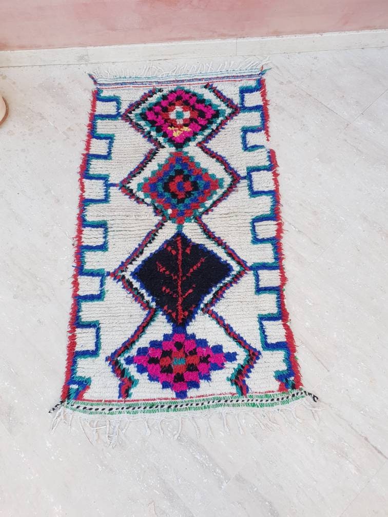 Vintage Azilal rug 3.3x6.5 Moroccan Rug, Runner Rug, Berber Rug, bedroom rug, living room rug, bedside rug, bohemian rug, tribal rug