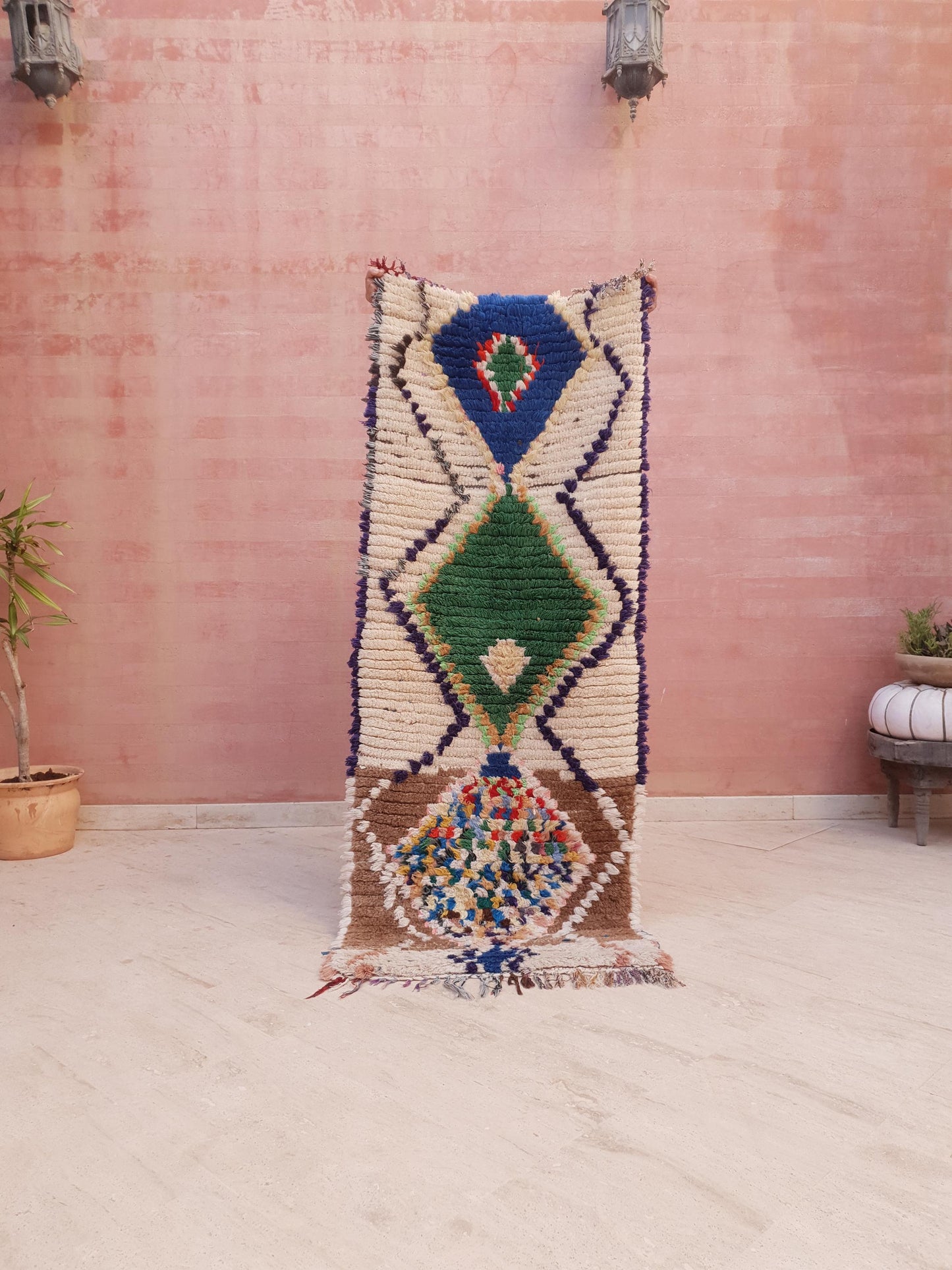 Gorgeous Vintage runner rug 2.4x5.9 beige pink abstract hallway rug, pastel muted tones kitchen rug