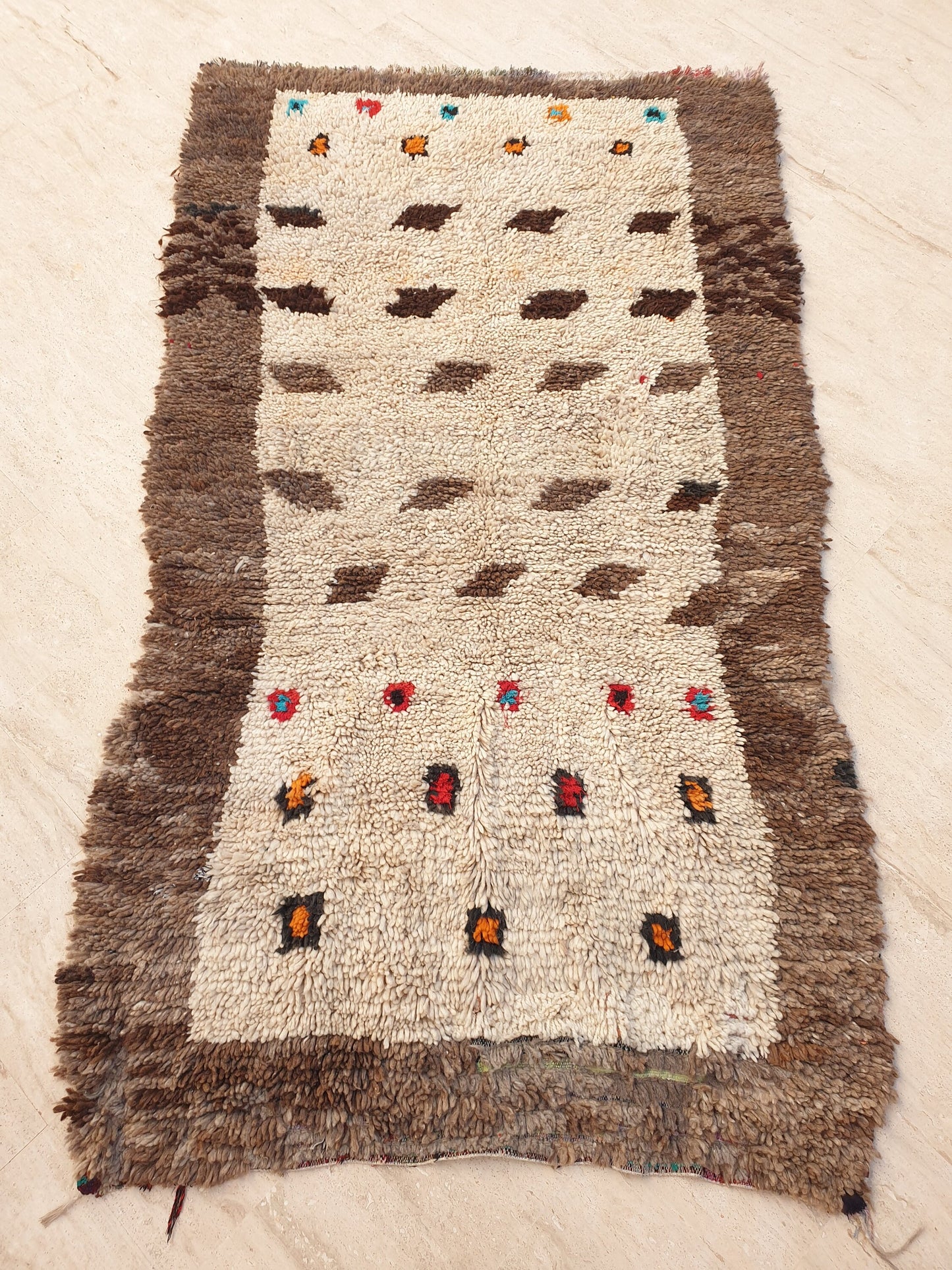 Stunning vintage moroccan rug 4.4x8 ft Abstract brown tribal rug, Brown beige neutral handmade rug