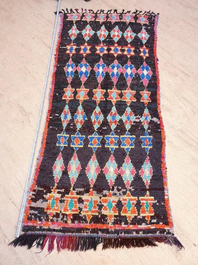 50% CLOSING SALE Vintage Moroccan rug "Magen David" 3.5x7.7 Unique rug, bedroom rug living room rug, Berber Jewish rug, beni ourain rug