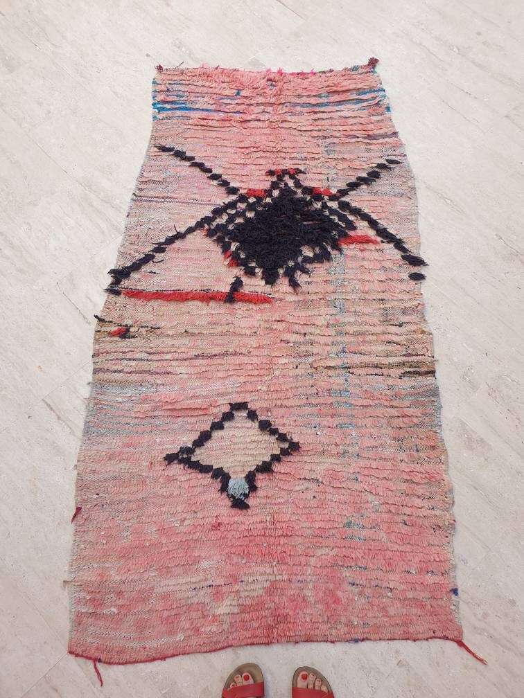 Vintage Moroccan Rug 3.4x6.7 Stunning Moroccan boujaad Rug blush pink rug Antique rug living room rug beni ourain rug