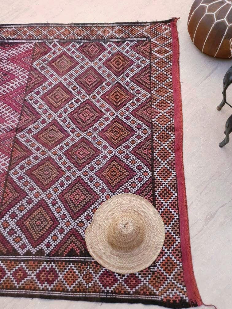 50% OFF SALE Vintage Moroccan Rug 6.3x11.8 Stunning kilim rug, Large area rug Vintage sequins berber rug Bedroom Rug, Warm Red Orang