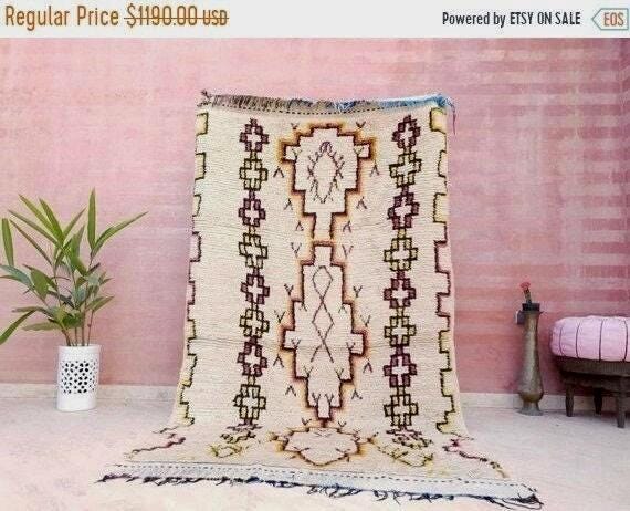 Vintage Moroccan Rug, 4.5x8 Gorgeous Azilal Rug, Beige Geometric Berber rug, Midcentury rug, Tribal living room rug