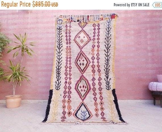 Vintage Moroccan rug 3.8x7.2 Azilal rug, midcentury berber morrocan rug bedroom rug living room rug boho rug boujaad rug