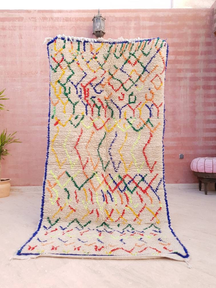 Vintage Moroccan Rug 4×8 ft Berber Azilal Rug, Vintage Beni ourain rug, bedroom rug, living room rug, morrocan carpet, boho rug, tribal rug