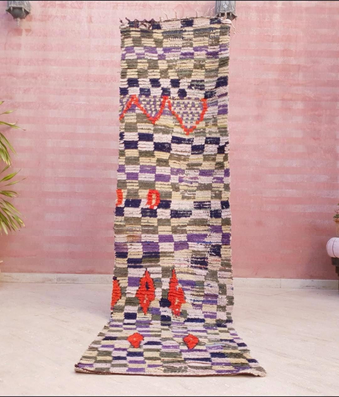 50% OFF CLOSING SALE Vintage Moroccan Rug 2.4x9.2  Stunning Boujaad rug Unique Boujad Runner Rug | Hallway rug | Purple moroccan runner  rug