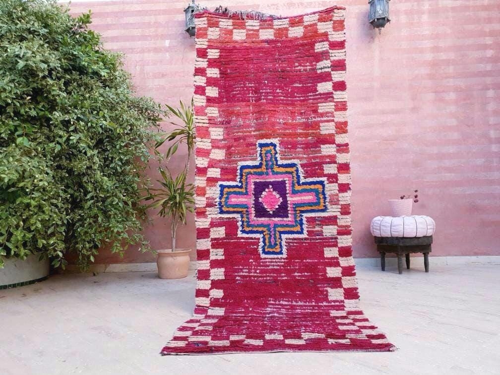 50% OFF CLOSING SALE Vintage Moroccan rug 3.1x8.1 Gorgeous Boujaad runner rug, Maroon Beet Purple Boujad rug, Entry hallway rug
