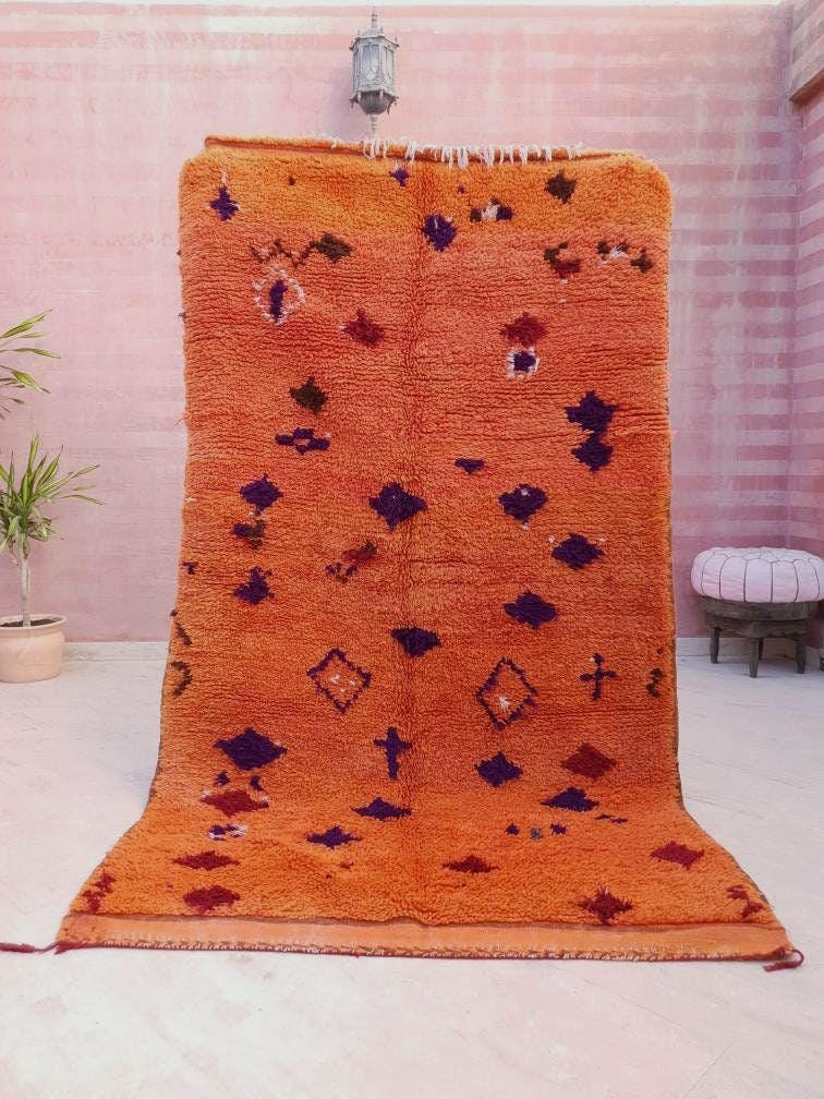 50% OFF CLOSING SALE Vintage Moroccan Rug 4.7x8.3 stunning orange papaya boujaad rug, Vintage Beni Ourain Rug bedroom rug, living room rug