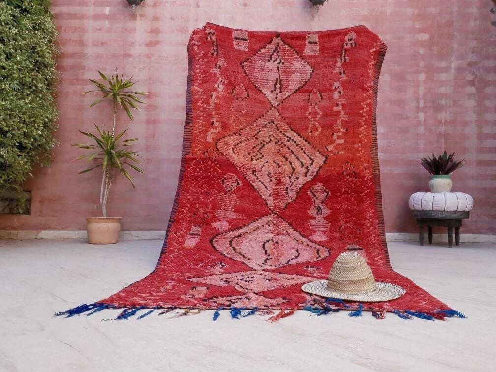 50% OFF CLOSING SALE Vintage Moroccan rug 5x8.7 Precious boujaad rug blush red carpet, Incredible Unique tribal living room rug