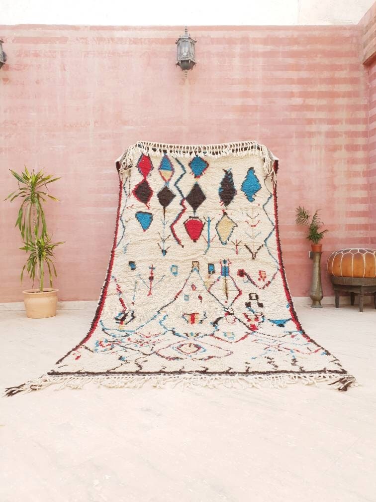 50% OFF CLEARANCE SALE Fine Moroccan rug 5.5x9.5 Gorgeous Azilal rug beautiful Fluffy Wool Moroccan Rug, Handmade Living Room berber rug