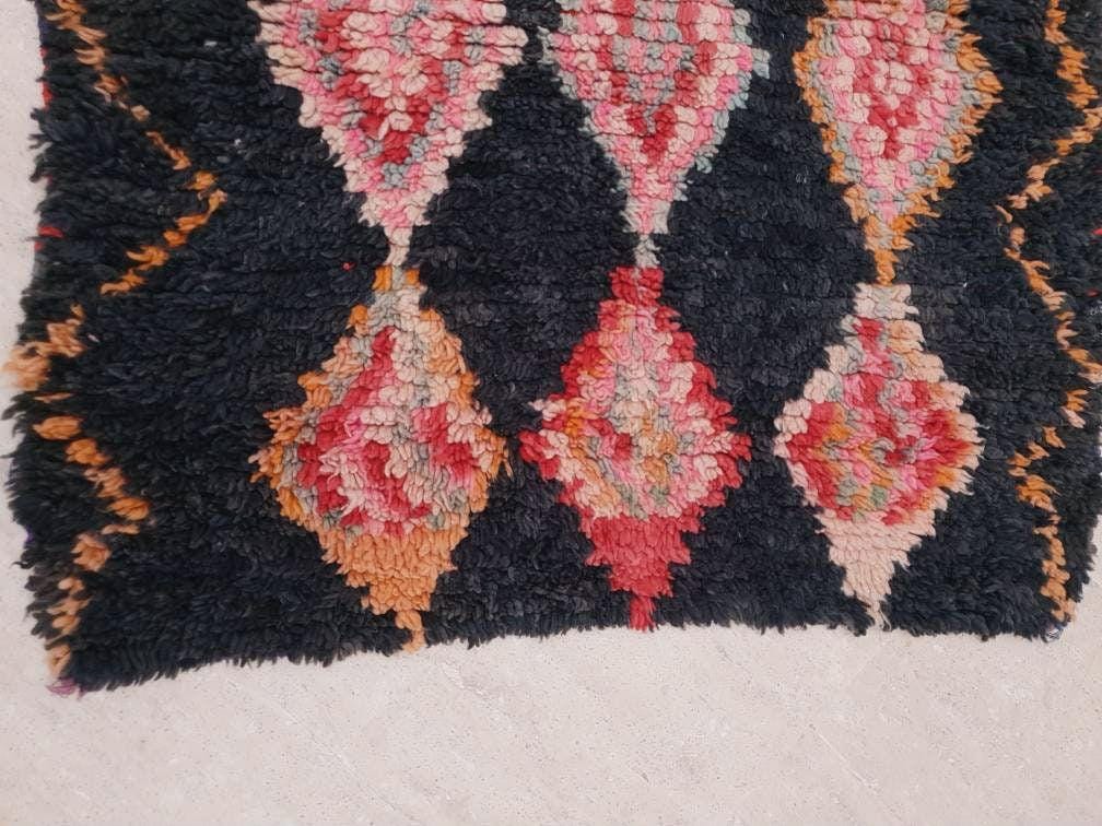 50% OFF CLOSING SALE Vintage Moroccan Rug 3x9 Black Rug, Retro runner Rug, Unique Hallway Rug, boujaad accent rug boucherouite rug