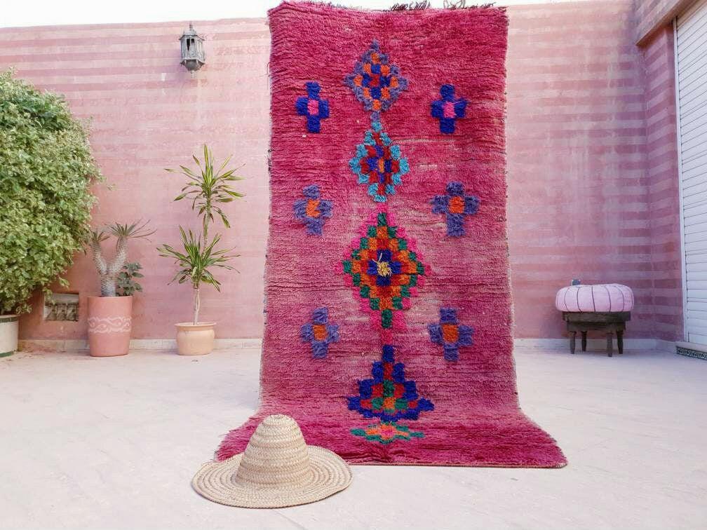 Vintage Moroccan rug 3.5x8.5 | incredible blush Boujaad rug | | morrocan Boujad rug | antique area rug | Entry hallway rug