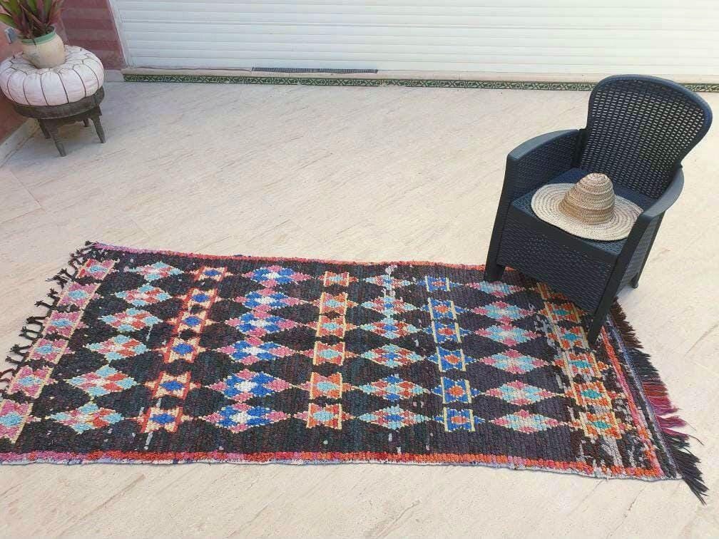 50% CLOSING SALE Vintage Moroccan rug "Magen David" 3.5x7.7 Unique rug, bedroom rug living room rug, Berber Jewish rug, beni ourain rug