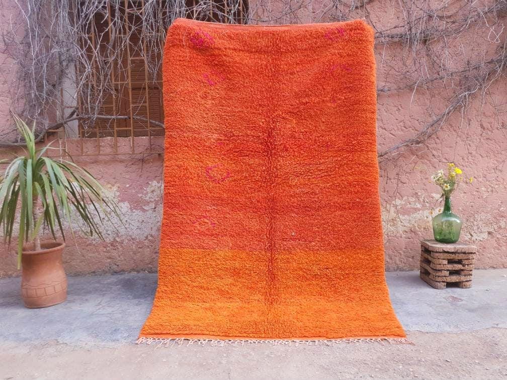 50% OFF CLOSING SALE Vintage Moroccan Rug 4.6x7.3 Stunning unique Orange boujaad rug, Vintage Beni Ourain Rug, beni ourain Rug, plush carpet