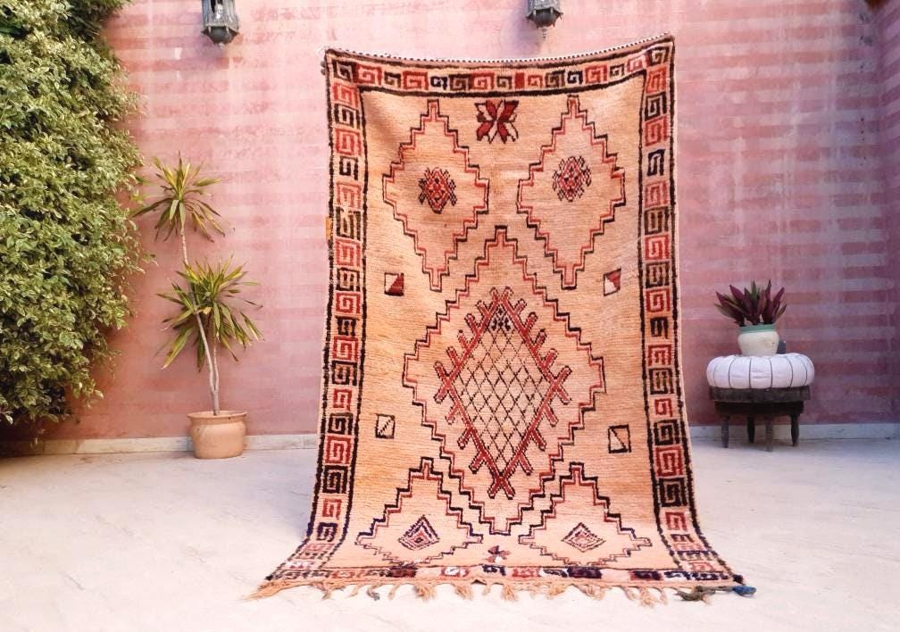 50% OFF CLOSING SALE Vintage Moroccan Rug 3.7x7.9 Stunning Muted Blush Peach Like Unique Boujaad rug, Papaya Azilal Rug berber wool rug