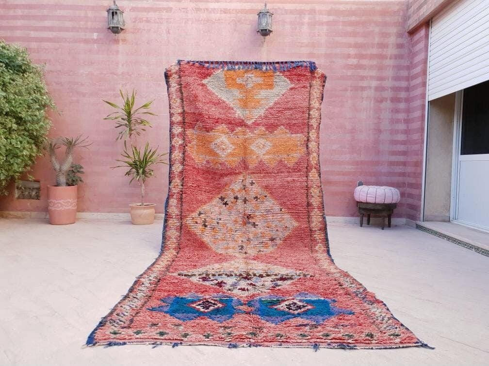 Gorgeous Vintage Moroccan Rug 5x11.5 Marvelous Vintage Boujaad rug | Large Berber rug boujad rug blush beni ourain rug