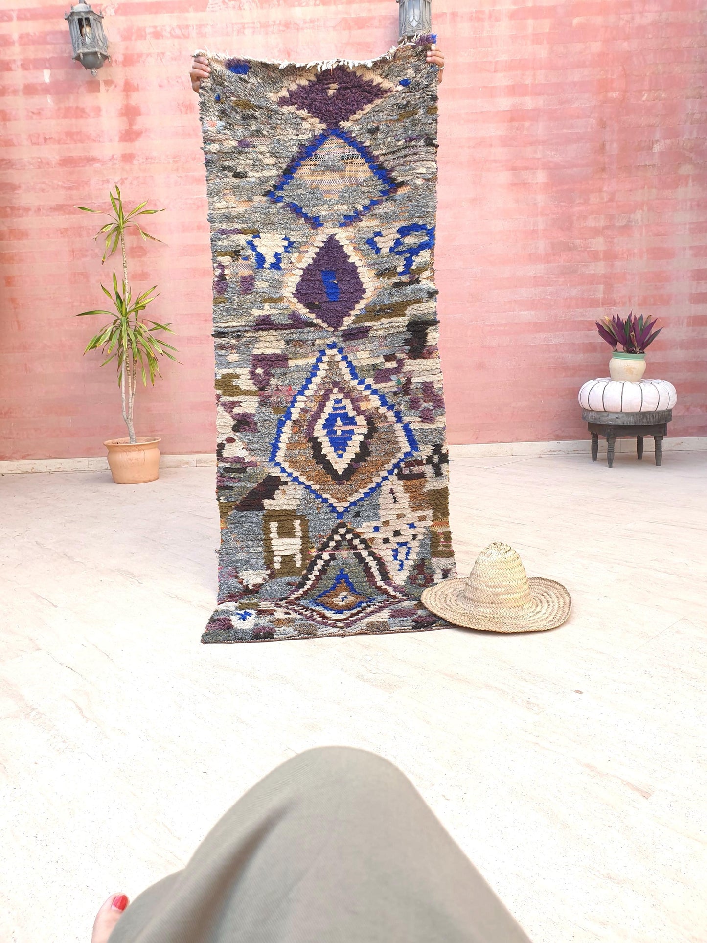 Gorgeous Moroccan Runner rug 2.5x7 unique gray purple abstract tribal rug, kitchen rug, statement hallway rug