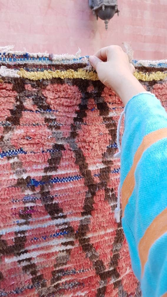 Vintage Moroccan Rug 4x6 Blush Boujaad Rug | tribal Pattern pink checkered area Rug | accent rug blush pink rug