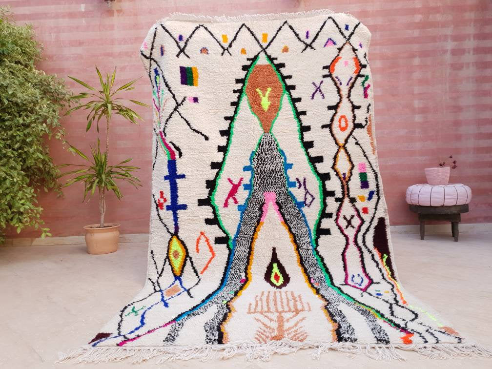 Fine Moroccan Rug 5.3x8.5 Designer Azilal Rug Authentic Berber carpet by ME Nursery Beni Ourain rug, living room rug