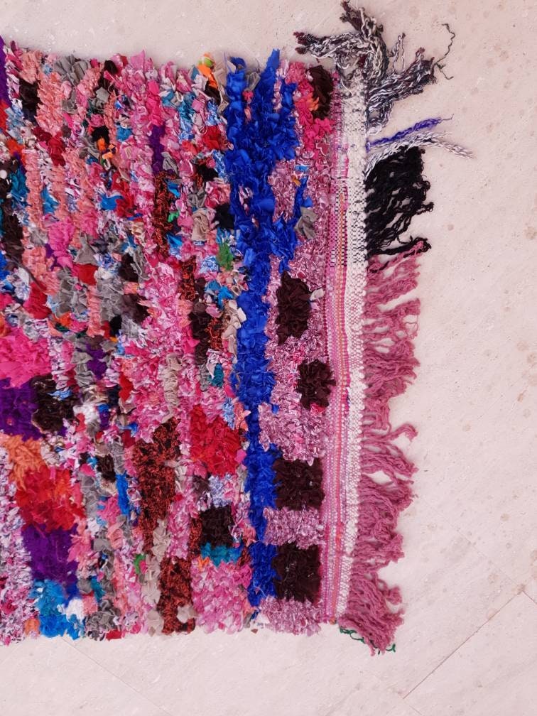 Gorgeous Moroccan Runner Rug 3.3x7.6 Super Pretty Boucherouite rug, Abstract Colorful Hallway rug Artistic Rug Authentic Antique Rug