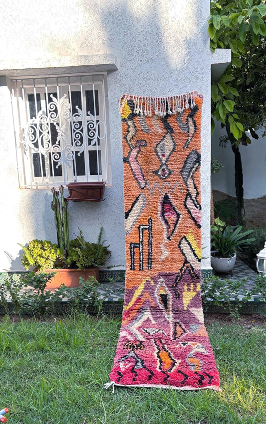 Beautiful Moroccan runner rug 2.2x9.6 unique colorful abstract moroccan rug, handmade boujaad rug, soft hallway rug