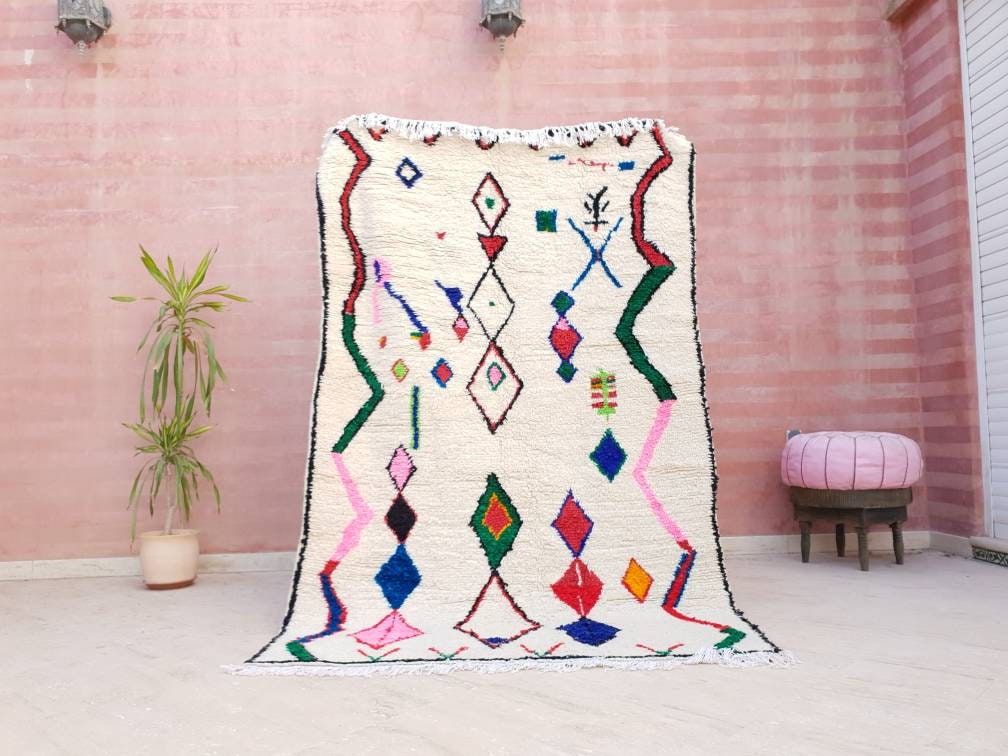Moroccan rug soft Azilal rug 4.6x7.2 most authentic berber morrocan rug, "Fati Flower" bedroom rug living room rug nursery rug boho rug