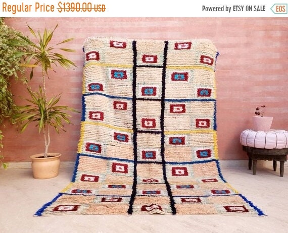 Vintage Moroccan Rug | 5.2x8.2 Stunning Boujaad rug Unique blush rug pastels rug boujaad living room berber rug