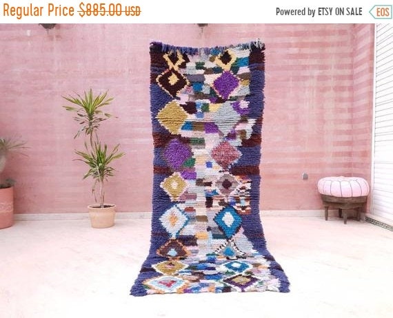 50% OFF CLOSING SALE Vintage Morocan rug 3.3x8.5 Stunning Artistic runner rug "Starry Night" living room rug, blue hallway rug bedroom rug