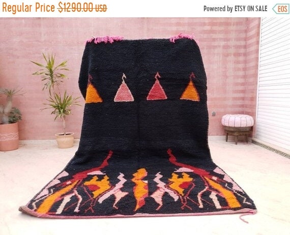 50% OFF CLOSING SALE Beautiful Moroccan rug 6.5x10.2 Gorgeous Abstact black large Beni Ourain Rug, bedroom rug living room rug