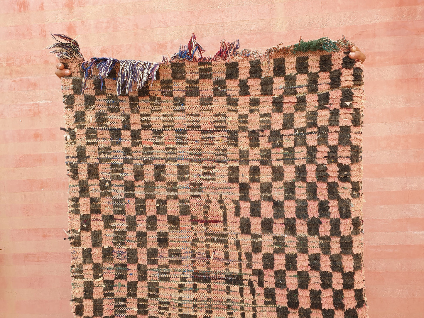 50% OFF CLOSING SALE Vintage Moroccan rug 2.9x7.6 Gorgeous Blush Brown Peach Pink Checkered rug | Boujaad hallway rug boujad rug