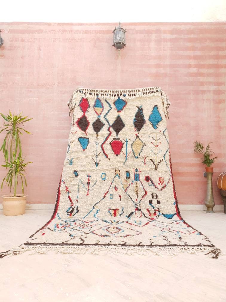 50% OFF CLEARANCE SALE Fine Moroccan rug 5.5x9.5 Gorgeous Azilal rug beautiful Fluffy Wool Moroccan Rug, Handmade Living Room berber rug