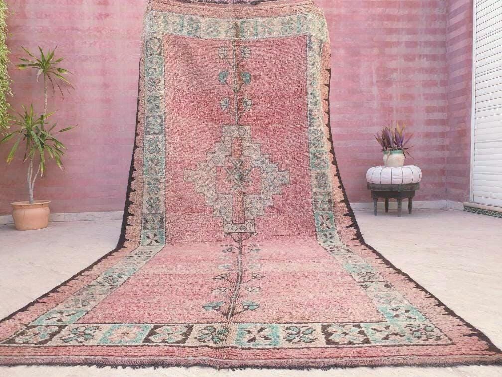Vintage Moroccan Rugs 5.7x11.2 Blush pink pastels Gorgeous Boujaad rug, salmon boujad rug, blush large bedroom rug