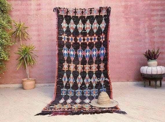 50% CLOSING SALE Vintage Moroccan rug "Magen David" 3.5x7.7 Unique rug, bedroom rug living room rug, Berber Jewish rug, beni ourain rug