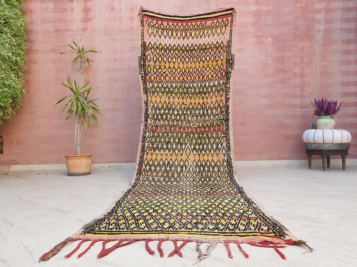 Vintage Moroccan Rug 3.5x11.5 Stunning Antique Boujaad Rug Enthralling Boujad, Pink Peach Rug, tribal rug