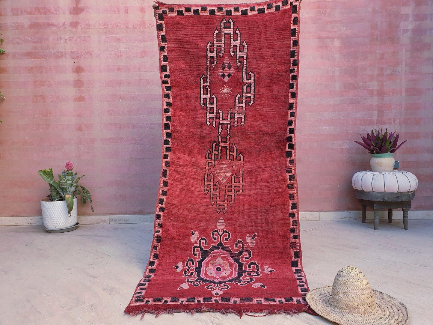 50% OFF CLOSING SALE Vintage Moroccan Rug 3.1x7.6 Gorgeous Unique Red Boujaad Statement Runner Rug, bedroom rug, Abstract accent rug