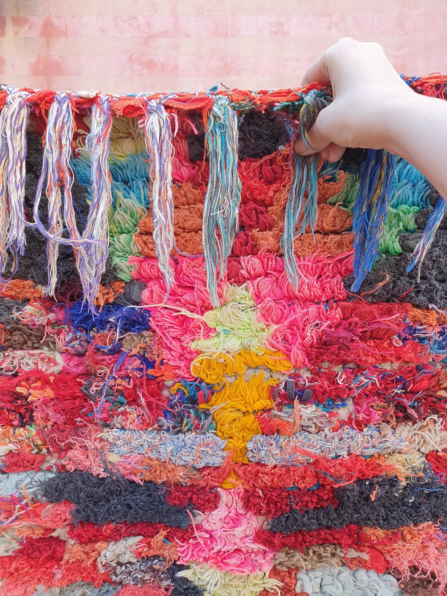 Beautiful Moroccan runner rug 2.8x6.6 Colorful Boucherouite Rug, Tribal Morocco accent rug