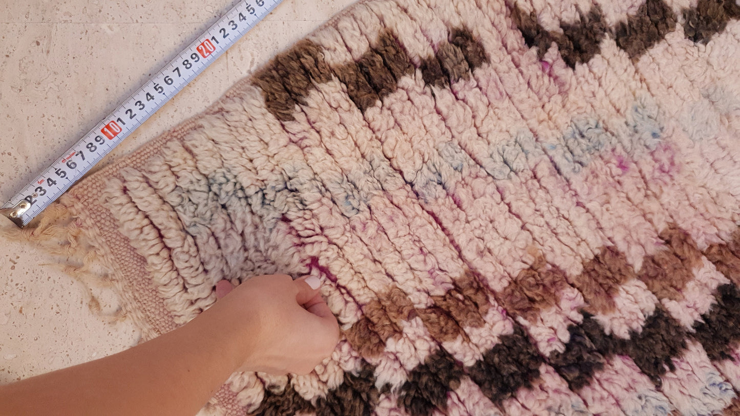 50% OFF CLOSING SALE Vintage Moroccan Rug 2.4x9.8 checkered Boujad Runner Rug, Super unique Berber Brown Blush hallway Rug, boho boujaad rug