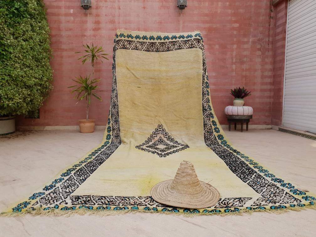 50% OFF CLOSING SALE Precious Moroccan Rug 6.6x13 Vintage Boujaad rug, Gaudi Artistic rug, Large yellow mustard rug, Unique Boujad rug
